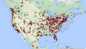 UNA MAPPA CON I LUOGHI IN AMERICA IN CUI È STATO PERCEPITO L'HUM