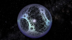 UN PIANETA IMMAGINARIO AVVOLTO IN UNA ULTRETECNOLOGICA SFERA DI DYSON