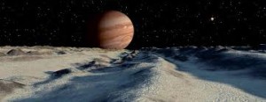 GIOVE OSSERVATO DALLA SUPERFICIE DELLA SUA LUNA GHIACCIATA, EUROPA